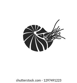 Silhouette chambered nautilus, Nautilus Pompilius shell ocean mollusk black and white minimalist style tattoo template. svg