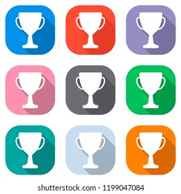 Silhouette of champions cup. Simple icon. Set of white icons on colored squares for applications. Seamless and pattern for poster