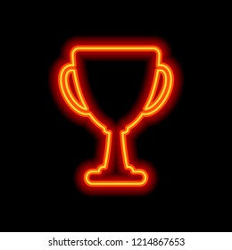 Silhouette of champions cup. Simple icon. Orange neon style on black background. Light icon