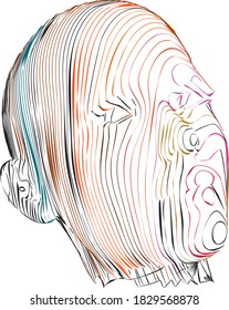 Silhouette of character head with lot of line