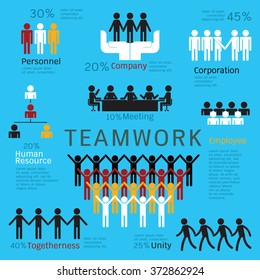 Silhouette character of man in simple style in teamwork concept. Vector illustration infographics. 