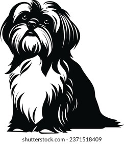 silhouette character shih tzu dog, cute logo,