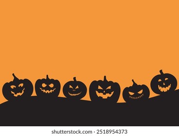 Silhouette characters of Pumpkins Halloween on orange background with copy space for your text, Vector illustration