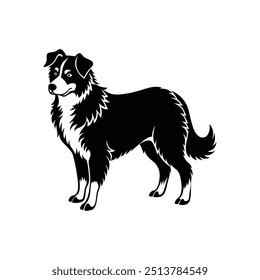 Silhouette of chasing Australian shepherd dog vector clipart design