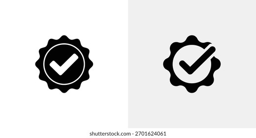 Marcas de silueta dentro de un medallón circular con forma de insignia. Estos iconos vectoriales significan Aprobación, validación o una tarea completada con éxito.