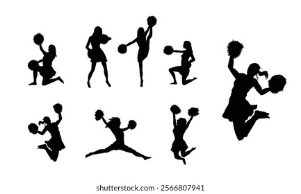 Silhouette of Cheerleaders Performing Energetic Moves With Pom-Poms in Group Formation	
