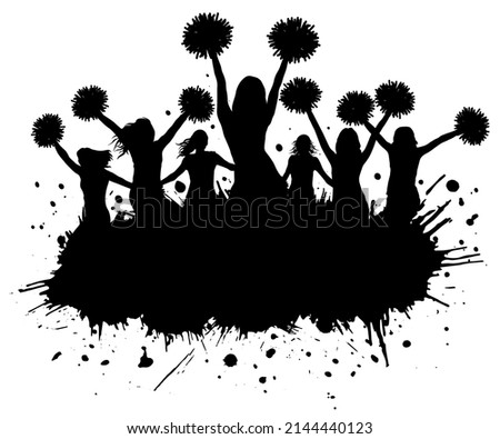 Silhouette of cheerleaders with pompoms and grunge blots, elements. Cheerleading sport. Vector illustration Zdjęcia stock © 