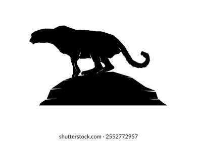 Silhouette of a cheetah on the rock prepares to pounce and jump, vector illustration