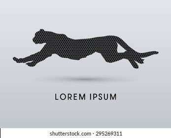 Silhouette Cheetah, Panther, design using hexagon pattern, graphic vector.