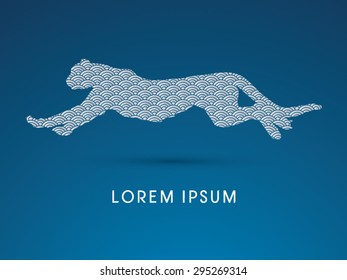 Silhouette Cheetah, Panther, design using line wave water, graphic vector.