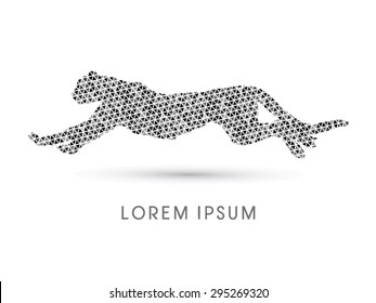 Silhouette Cheetah, Panther, design using black and white triangle mosaic, graphic vector.