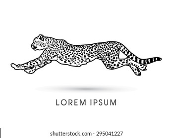 Silhouette, Cheetah running, side view, graphic vector.