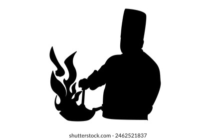 silhouette of chef cooking food