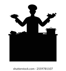 Silhouette of a Chef Cooking in the Kitchen
