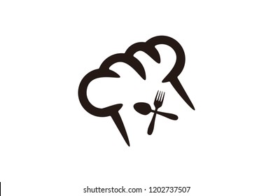 silhouette chef hat and crossed of spoon and fork restaurant logo Designs Inspiration Isolated on White Background