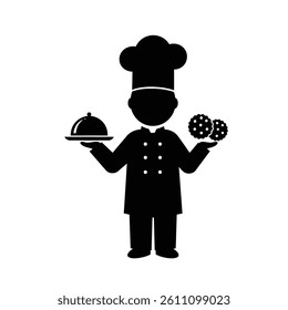Silhouette Chef Holding Covered Dish And Cookies For Culinary Concepts