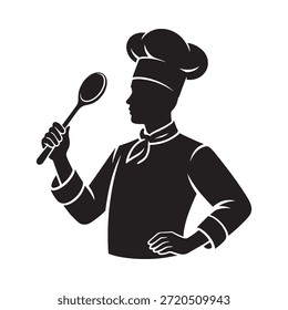 Una silueta de un chef sosteniendo una Grande cuchara mostrando su experiencia culinaria