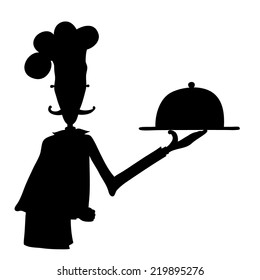 Silhouette of a chef with a tray in hand
