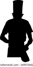 Silhouette of a chef wearing a top hat packing food into a bag. Vector illustration.
