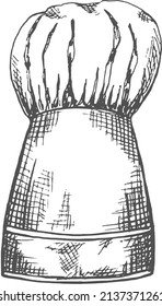 Silhouette of a chef's hat on a white background.
 Kitchen staff uniform, professional headwear for restaurant, bar and cafe.Vector illustration hand drawn in sketch or doodle style.