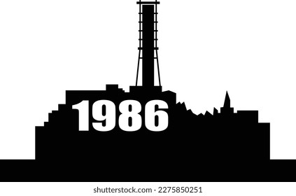 Silhouette des Kernkraftwerks Tschernobyl. Radioaktive Tragödie in der Ukraine 1986