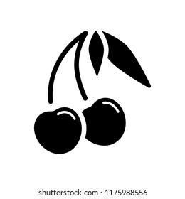 Silhouette of cherry with leaves, nature icon. Black on white background