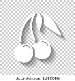 Silhouette of cherry with leaves, nature icon. White icon with shadow on transparent background