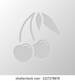 Silhouette of cherry with leaves, nature icon. Paper design. Cutted symbol. Pitted style