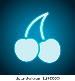 Silhouette of cherry, nature icon. Neon style. Light decoration icon. Bright electric symbol