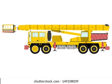 Silhouette Of Cherry Picker High Lift Platform On A White Background.