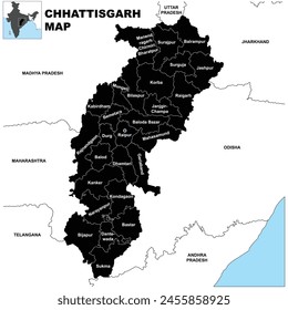 Silhouette Chhattisgarh map vector illustration on white background