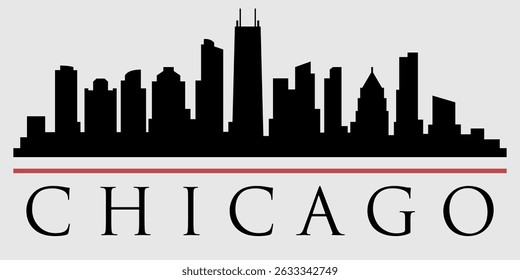 Silhouette of the Chicago skyline with a red line emphasizing the silhouette