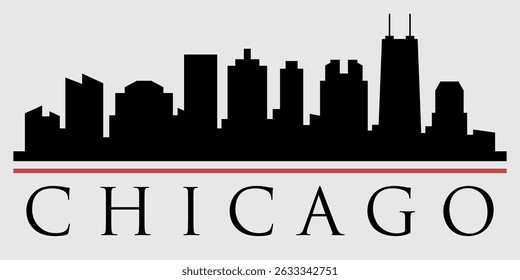 Silhouette of the Chicago skyline with a red line emphasizing the silhouette