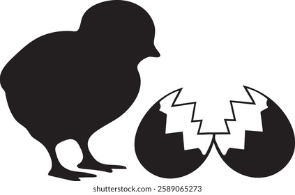 Silhouette of a chick emerging from a cracked egg shell