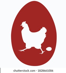 Silhouette of the chicken and egg isolated.