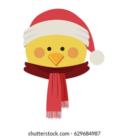silhouette of chicken face with scarf and christmas hat vector illustration