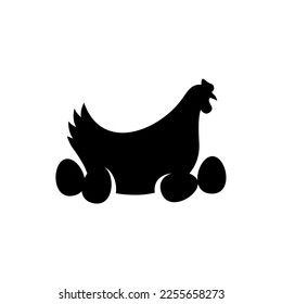 silhouette of a chicken incubating an egg vector and symbol