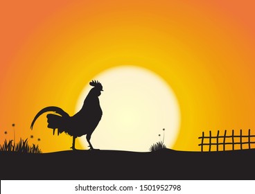 Silhouette Chicken On Sunrise Background Vector Stock Vector (Royalty ...