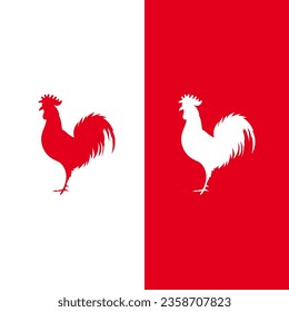 silhouette chicken or rooster with red color, vector