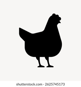 Silhueta de um frango, design de frango simples, ícone de frango preto, forma em um fundo branco, ilustração, gráfico de frango mínimo.