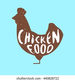 Silhouette chicken with text. Vector print.