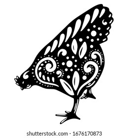 Silhouette of chicken. Vector illustration. Ornament chicken