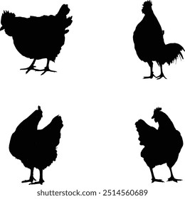 Ilustración vectorial de colección de pollos de silueta.
