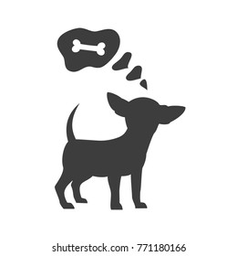 Silhouette of chihuahua with bubble on the white background. Vector illustration. 