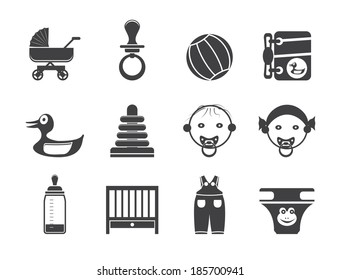Silhouette Child, Baby and Baby Online Shop Icons - Vector Icon Set