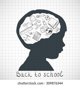 Silhouette of a child. Back to school. Doodle image. Stock Vector illustration.