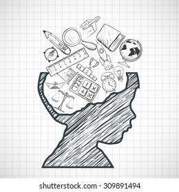 Silhouette of a child. Back to school. Doodle image. Stock Vector illustration.