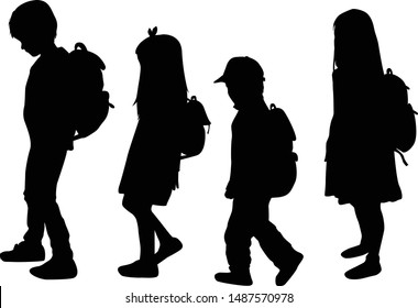 Silhouette of a child with a backpack .
