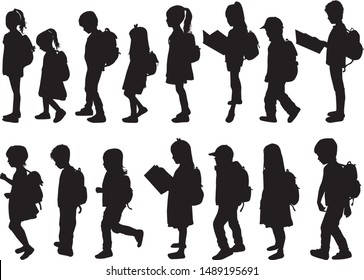 Silhouette of a child with a backpack .