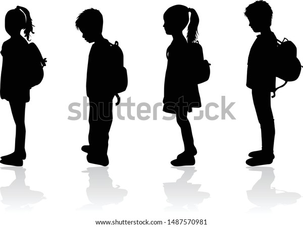 Silhouette Child Backpack Stock Vector (Royalty Free) 1487570981 ...